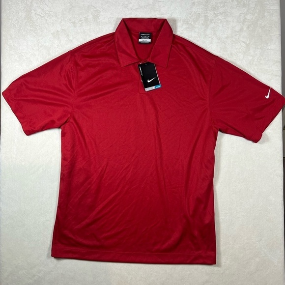 NWT Nike Golf Medium Classic Red Swoosh Logo Sunday Red Tiger Woods Dri-Fit Polo - Picture 2 of 11